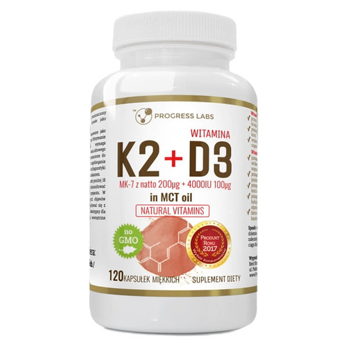 PROGRESS LABS Witamina K2 MK-7 200mcg+D3 100mcg 4000IU IN OIL MCT 120 kaps