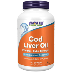 NOW FOODS Cod Liver Oil Extra Strength Tran 1000mg 180 kaps