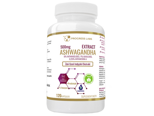 PROGRESS LABS Ashwagandha Ekstrakt 500mg Żeń Szeń Indyjski 120 kaps