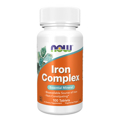 NOW FOODS Iron Complex - Żelazo + Witamina C + Kwas Foliowy + Witamina B12 100 tabl