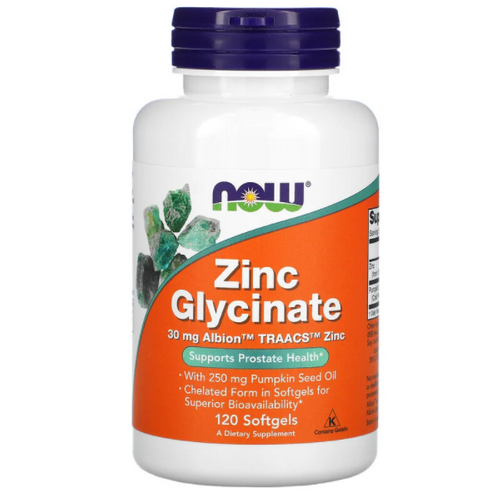 NOW FOODS Zinc Glycinate - Chelat Cynku i Olej z Pestek Dyni 120 kaps